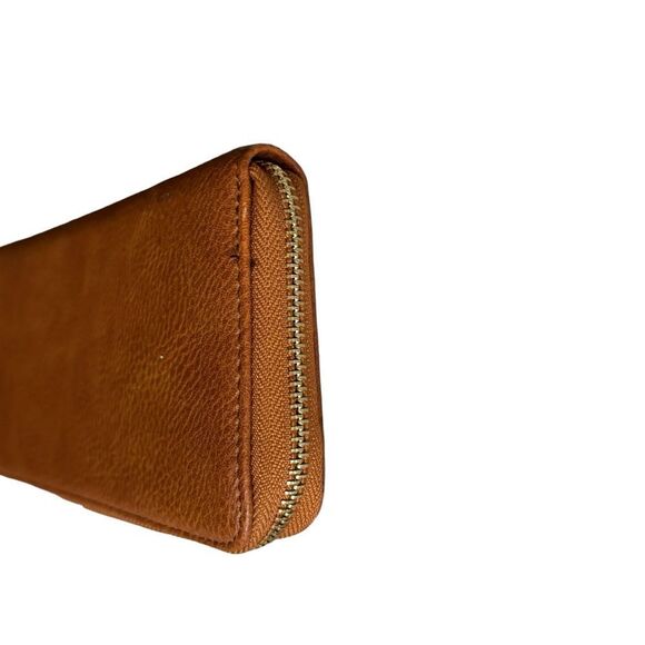 Vegan Cognac Zipper Wallet with Gold Closure NWOT - Picture 3 of 4